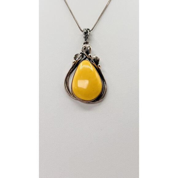 SZ Vintage Teardrop Baltic Yellow Yoke Amber Lily Frame Pendant Only Silver 925 - Picture 7 of 10